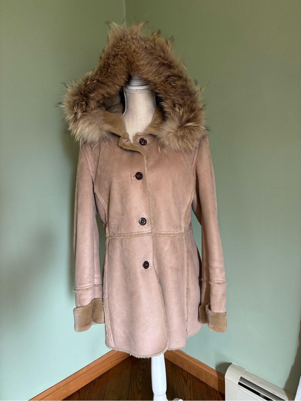 Women's Faux Fur Trim Hooded Coat - Beige